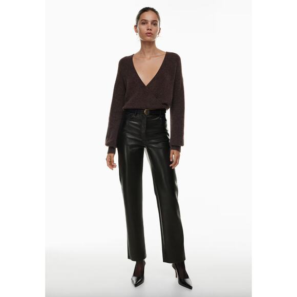 Aritzia Wilfred The Melina Pant High Waist Vegan Leather Straight Black US 2 NWT - Picture 1 of 11